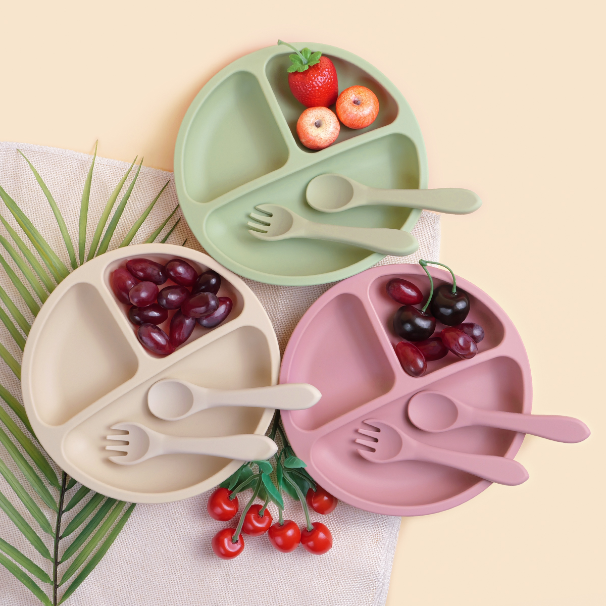 Plate Suction Toddler - 3pcs Baby Silicone Dining Plate With