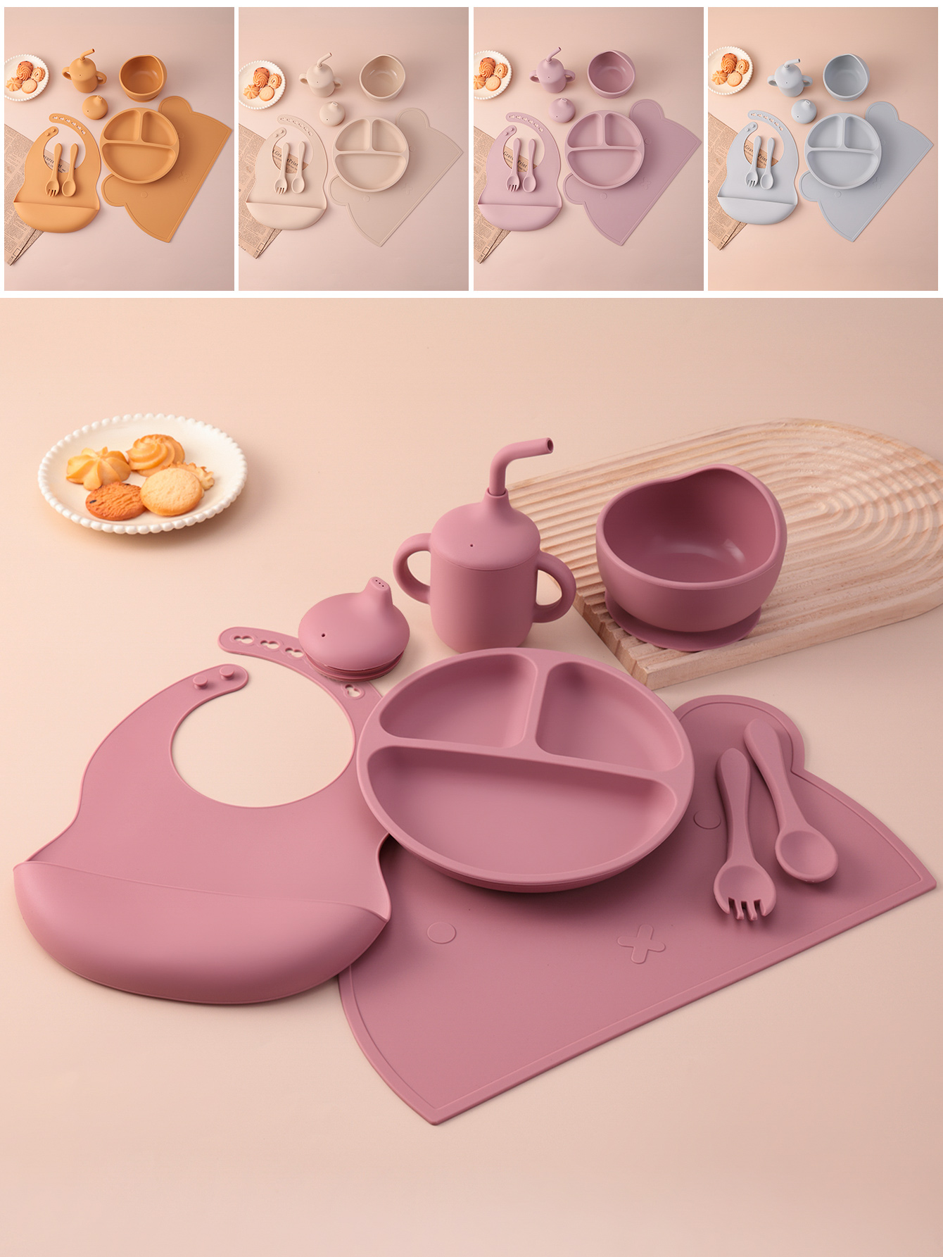 Plate Suction Toddler - 7PCS Silicone Baby Feeding Set Divided