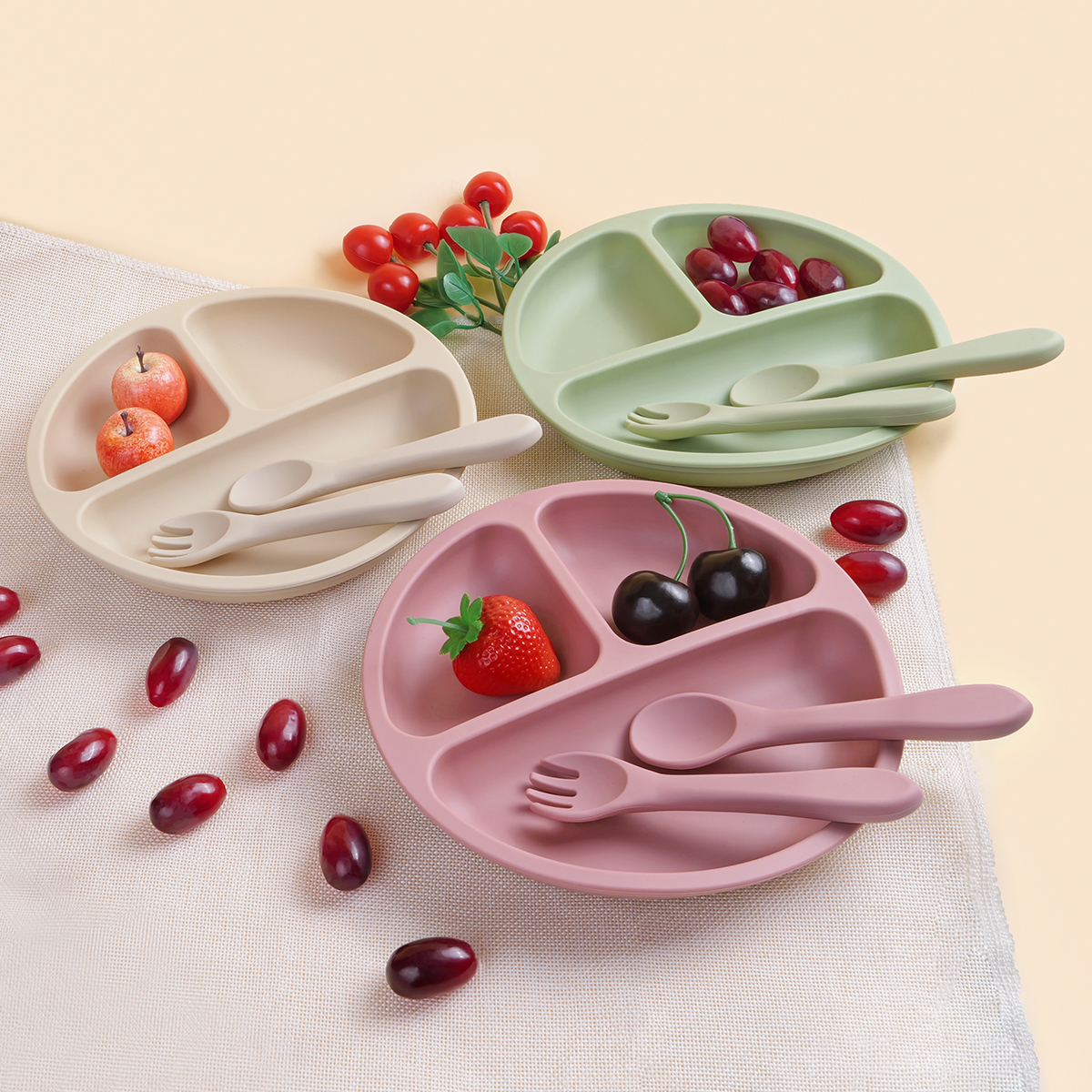 3pcs Baby Silicone Dining Plat - Plate Suction Toddler บทวิจารณ์และราคา
