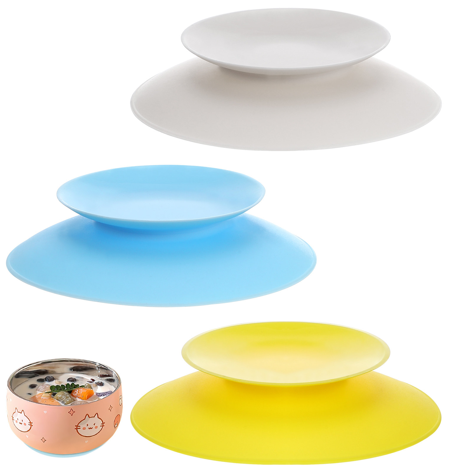 3Pcs Silicone Suction Cup Bowl - Plate Suction Toddler บทวิจารณ์และราคา