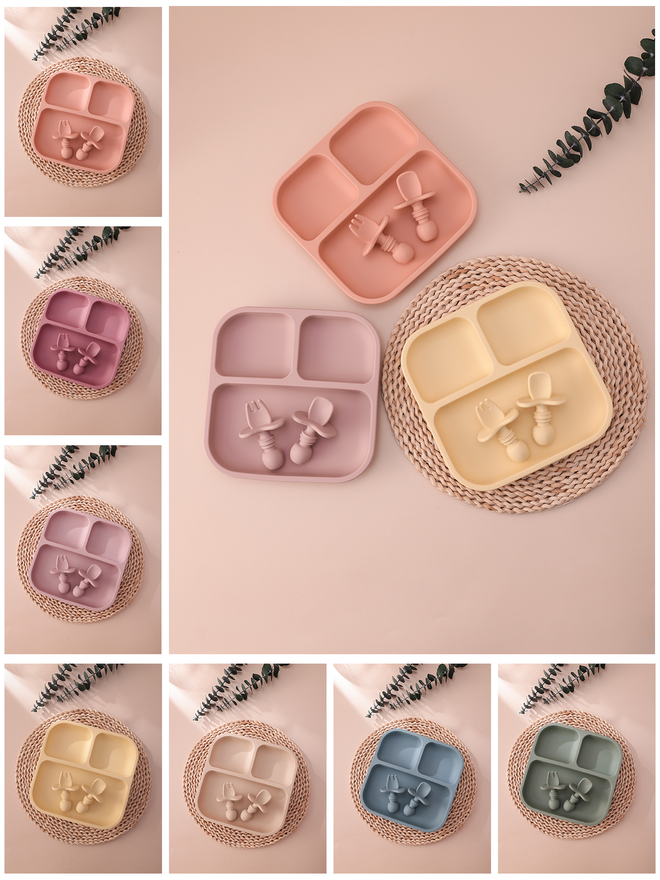 2PCS Colorful Silicone Baby Fe - Plate Suction Toddler บทวิจารณ์และราคา