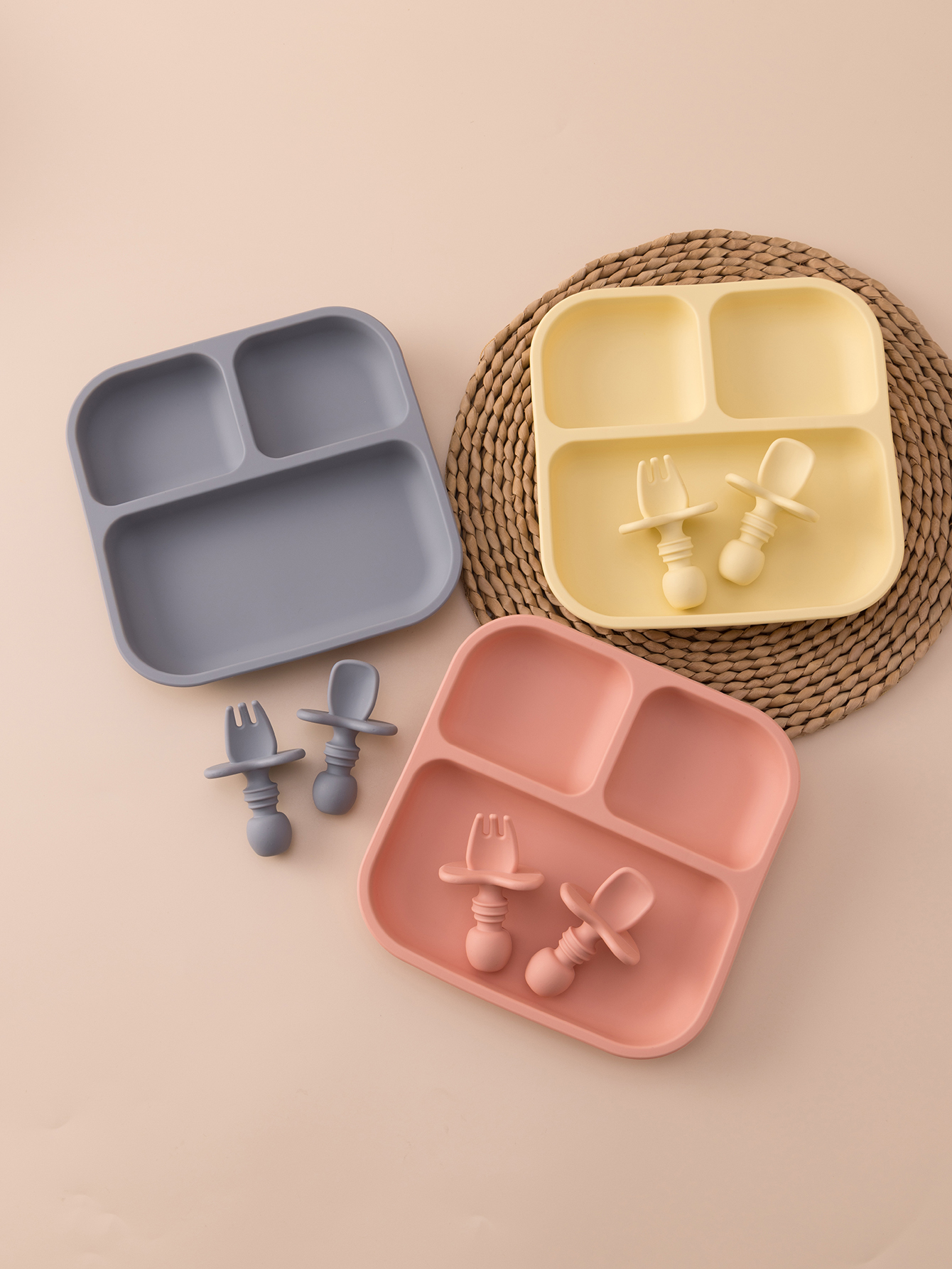2PCS Colorful Silicone Baby Fe - Plate Suction Toddler บทวิจารณ์และราคา