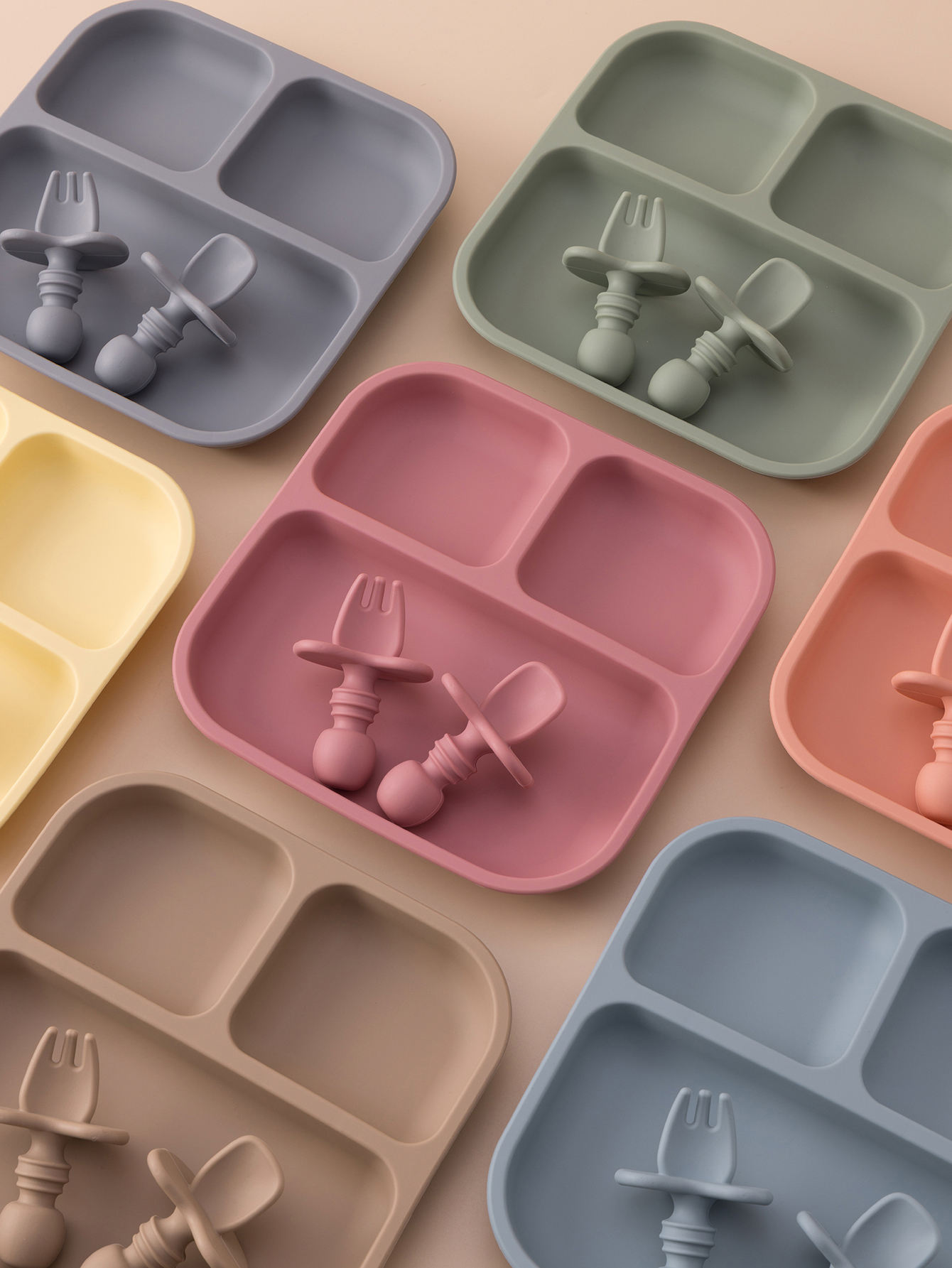 2PCS Colorful Silicone Baby Fe - Plate Suction Toddler บทวิจารณ์และราคา