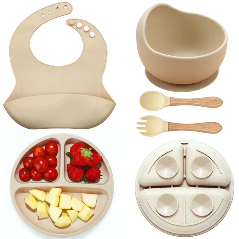5Pcs Silicone Baby Feeding Set - Plate Suction Toddler บทวิจารณ์และราคา