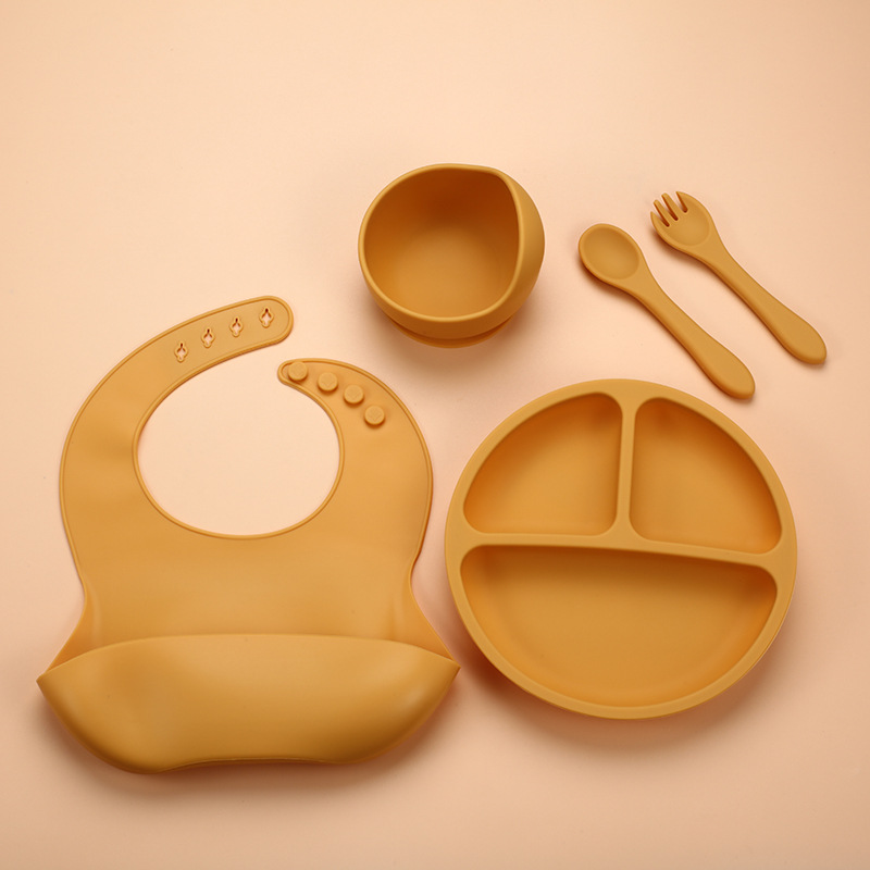 5Pcs Silicone Baby Feeding Set - Plate Suction Toddler บทวิจารณ์และราคา