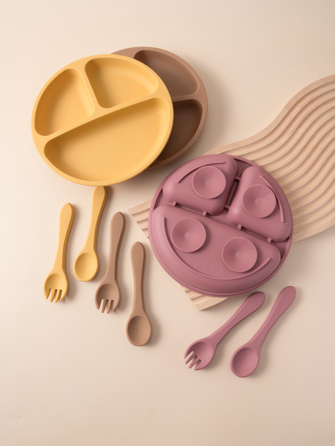 3PCS Silicone Baby Feeding Set - Plate Suction Toddler บทวิจารณ์และราคา